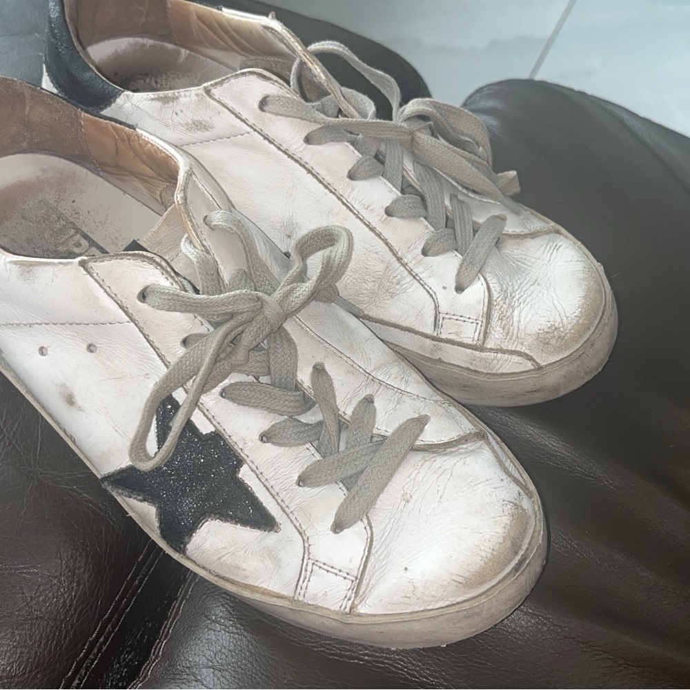Golden goose superstars White Sneakers with Black Star Accent